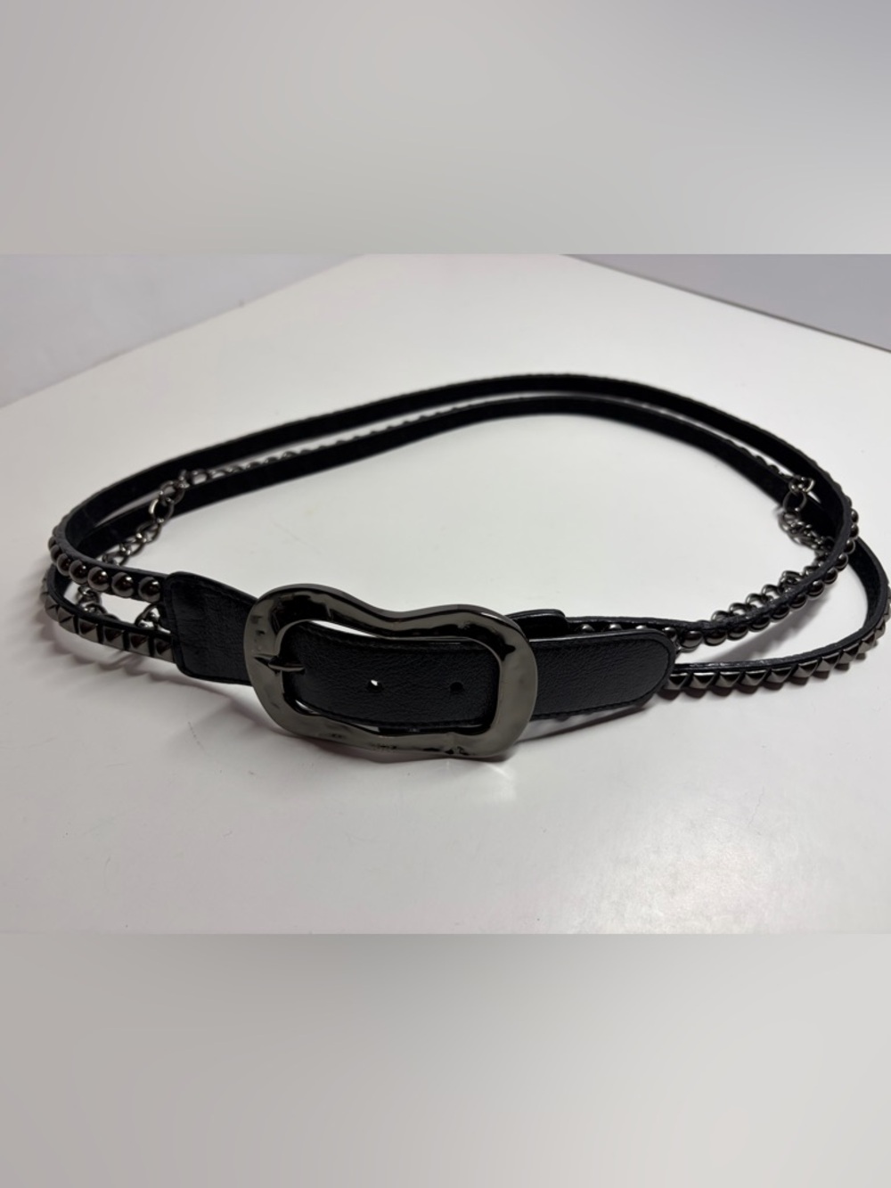 Leatherock Studded Black Leather Belt Gunmetal Chain Rocker Grunge Boho M 34 - Picture 4 of 15